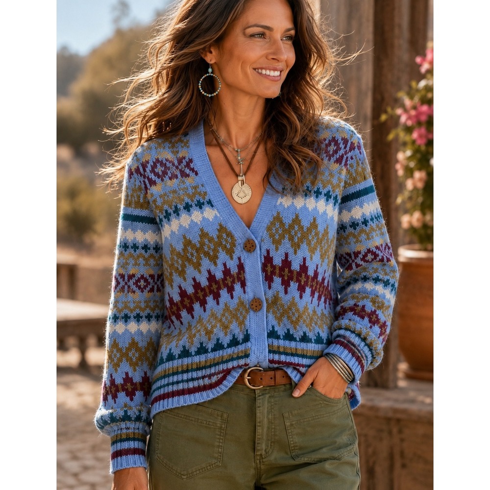Sundance FOLK TALE Wool Cardigan Sweater‎ V-Neck WOMEN Small BUTTON BLUE